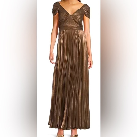 Antonio Melani Zaira Chiffon Evening Dress Metallic Empire Waist Pleats NWT 6 - Picture 3 of 13